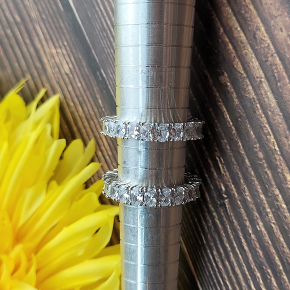 SILVER OVAL CUT CZ ETERNITY BAND - Picture 7 of 9